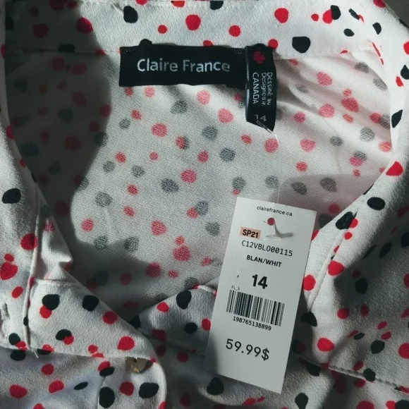 Claire France  Sleeveless Polka Dot Button Down Blouse Orange White Black 14 NWT - Picture 10 of 11